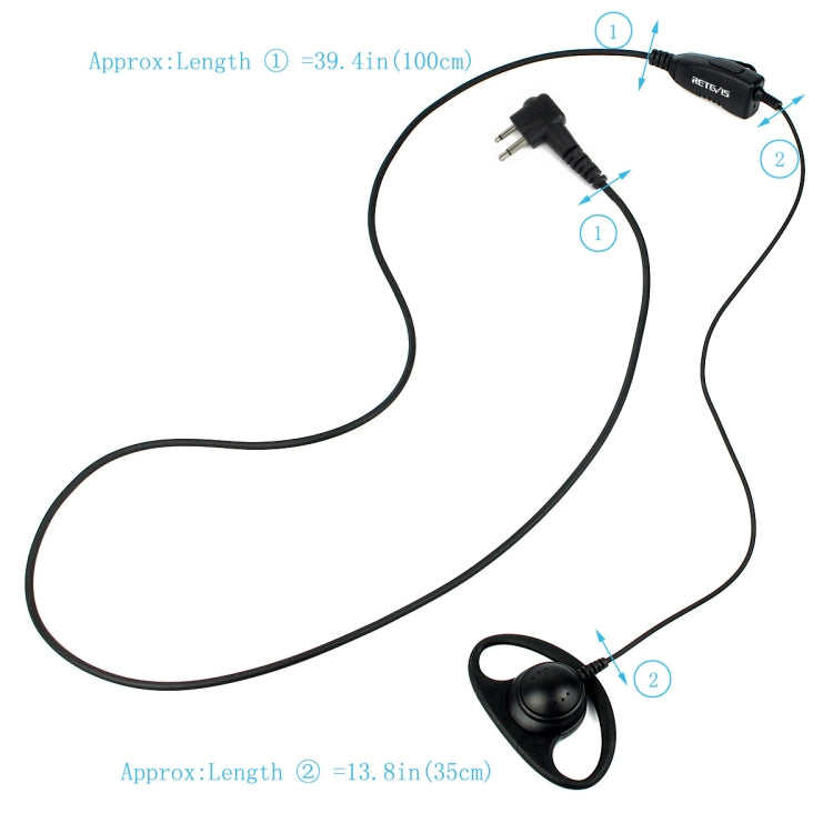 RETEVIS R-122 2 Pin D-Shaped Soft Ear Hook Earphone Microphone for Motorola GP68/GP88/GP300/2000/CT150/P040, R-122