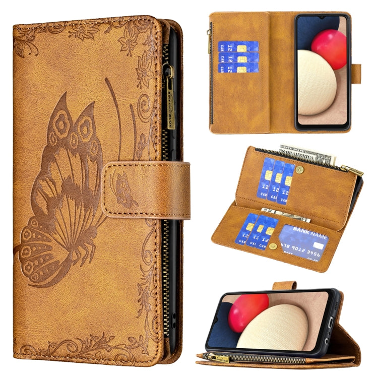 Custodia in pelle con cerniera orizzontale in rilievo con motivo a farfalla volante con supporto, fessure per carte e portafoglio, For Samsung Galaxy A02s, For Samsung Galaxy A02, For Samsung Galaxy A11, For Samsung Galaxy A12, For Samsung Galaxy A21s