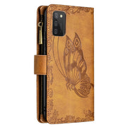 Custodia in pelle con cerniera orizzontale in rilievo con motivo a farfalla volante con supporto, fessure per carte e portafoglio, For Samsung Galaxy A02s, For Samsung Galaxy A02, For Samsung Galaxy A11, For Samsung Galaxy A12, For Samsung Galaxy A21s