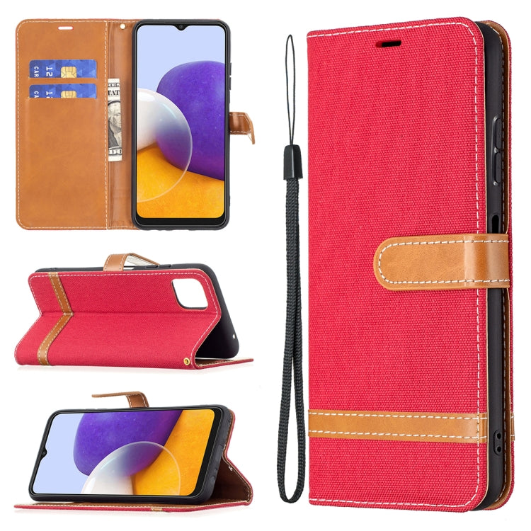 Custodia portafoglio in pelle con denim per Samsung Galaxy A22 5G
