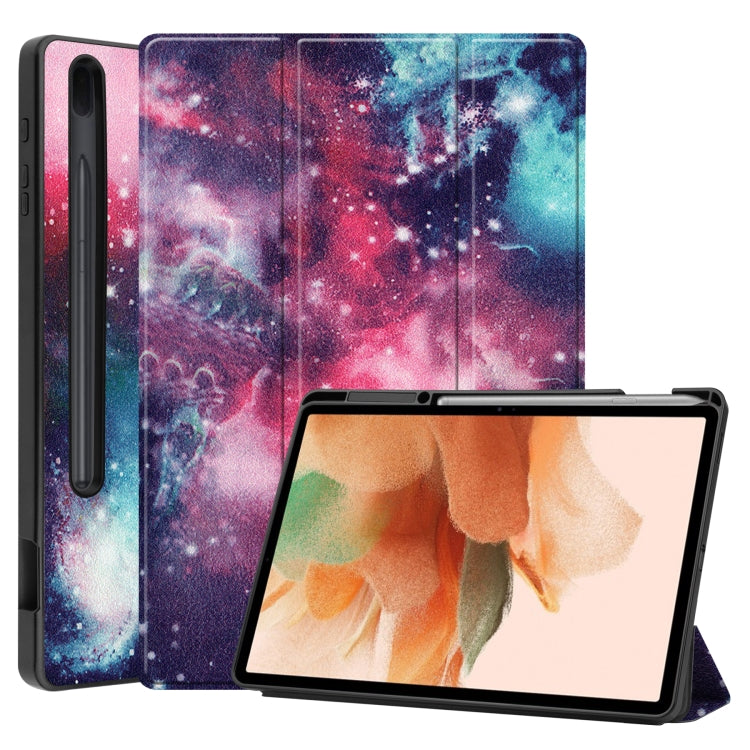 Custodia in pelle per tablet smart in TPU verniciato Custer con funzione Sleep/Wake-up e supporto a 3 pieghe e slot per penna, For Samsung Galaxy Tab S7 Lite T730