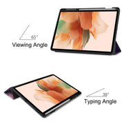 Custodia in pelle per tablet smart in TPU verniciato Custer con funzione Sleep/Wake-up e supporto a 3 pieghe e slot per penna, For Samsung Galaxy Tab S7 Lite T730