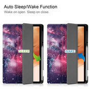 Custodia in pelle per tablet smart in TPU verniciato Custer con funzione Sleep/Wake-up e supporto a 3 pieghe e slot per penna, For Samsung Galaxy Tab S7 Lite T730