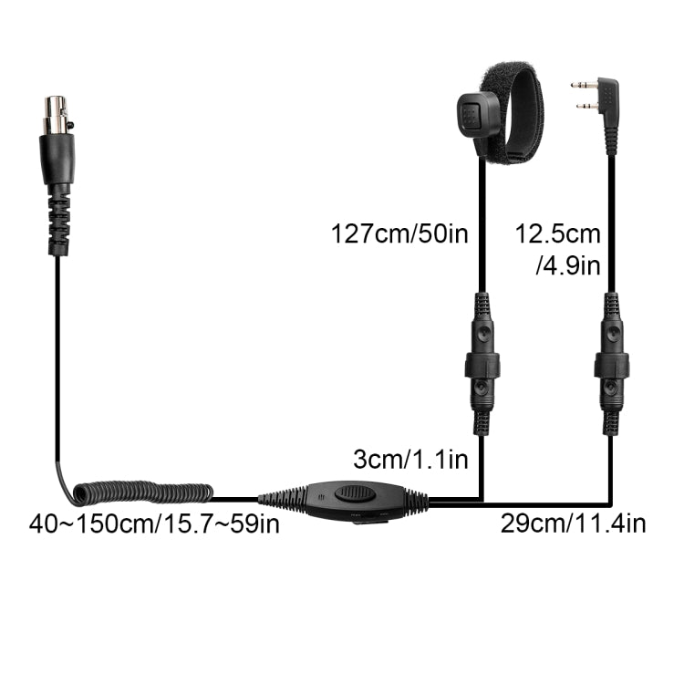 RETEVIS EH050K 2 Pin Adjustable Volume Noise Reduction Aviation Headset Microphone with Finger PTT, EH050K