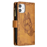Custodia in pelle con cerniera orizzontale in rilievo con motivo a farfalla volante con supporto, fessure per carte e portafoglio, For iPhone 12 mini, For iPhone 12, For iPhone 12 Pro, For iPhone 12 Pro Max