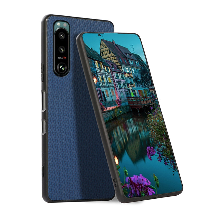 Custodia protettiva antiurto in PU + PC + TPU in fibra di carbonio, For Sony Xperia 5 III