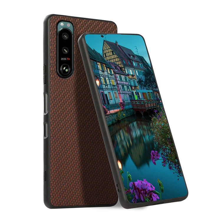 Custodia protettiva antiurto in PU + PC + TPU in fibra di carbonio, For Sony Xperia 5 III