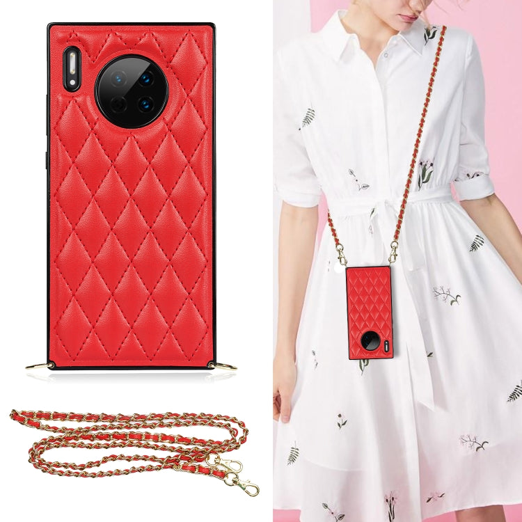 Elegante custodia antiurto in pelle microfibra con motivo rombico + TPU con tracolla a catena, For Huawei Mate 30, For Huawei P30 Pro, For Huawei P30 Lite, For Huawei P40