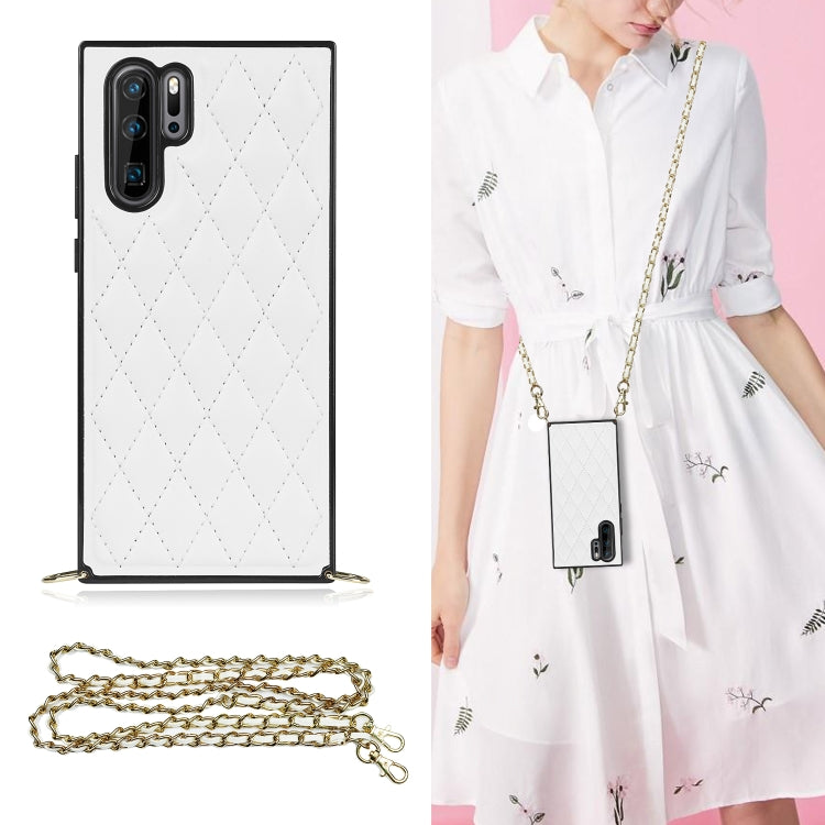 Elegante custodia antiurto in pelle microfibra con motivo rombico + TPU con tracolla a catena, For Huawei Mate 30, For Huawei P30 Pro, For Huawei P30 Lite, For Huawei P40