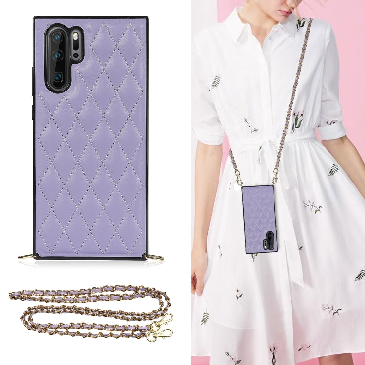 Elegante custodia antiurto in pelle microfibra con motivo rombico + TPU con tracolla a catena, For Huawei Mate 30, For Huawei P30 Pro, For Huawei P30 Lite, For Huawei P40