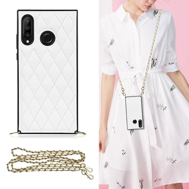 Elegante custodia antiurto in pelle microfibra con motivo rombico + TPU con tracolla a catena, For Huawei Mate 30, For Huawei P30 Pro, For Huawei P30 Lite, For Huawei P40