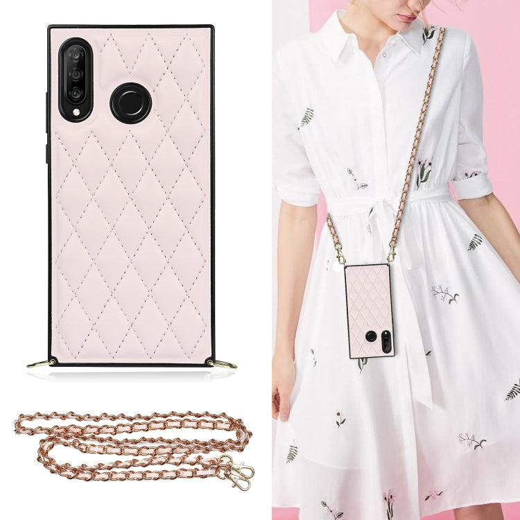 Elegante custodia antiurto in pelle microfibra con motivo rombico + TPU con tracolla a catena, For Huawei Mate 30, For Huawei P30 Pro, For Huawei P30 Lite, For Huawei P40
