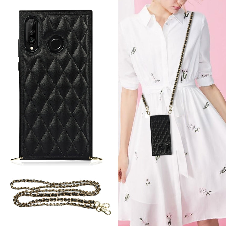 Elegante custodia antiurto in pelle microfibra con motivo rombico + TPU con tracolla a catena, For Huawei Mate 30, For Huawei P30 Pro, For Huawei P30 Lite, For Huawei P40