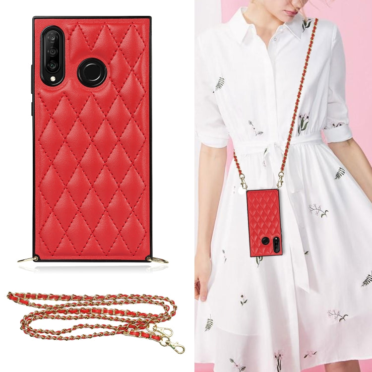 Elegante custodia antiurto in pelle microfibra con motivo rombico + TPU con tracolla a catena, For Huawei Mate 30, For Huawei P30 Pro, For Huawei P30 Lite, For Huawei P40