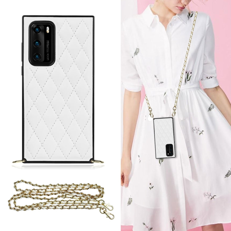 Elegante custodia antiurto in pelle microfibra con motivo rombico + TPU con tracolla a catena, For Huawei Mate 30, For Huawei P30 Pro, For Huawei P30 Lite, For Huawei P40