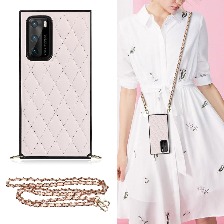 Elegante custodia antiurto in pelle microfibra con motivo rombico + TPU con tracolla a catena, For Huawei Mate 30, For Huawei P30 Pro, For Huawei P30 Lite, For Huawei P40