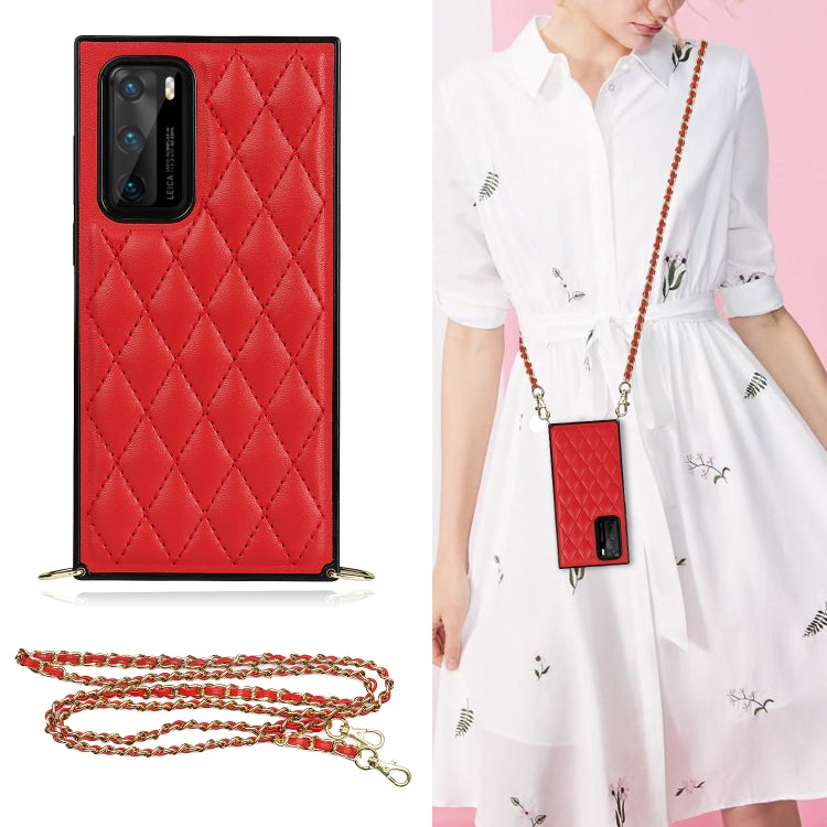 Elegante custodia antiurto in pelle microfibra con motivo rombico + TPU con tracolla a catena, For Huawei Mate 30, For Huawei P30 Pro, For Huawei P30 Lite, For Huawei P40