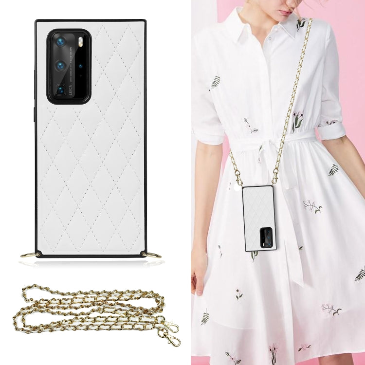 Elegante custodia antiurto in pelle microfibra con motivo rombico + TPU con tracolla a catena, For Huawei P40 Pro