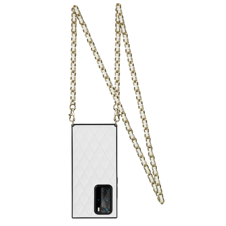 Elegante custodia antiurto in pelle microfibra con motivo rombico + TPU con tracolla a catena, For Huawei P40 Pro
