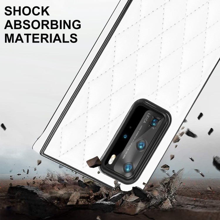 Elegante custodia antiurto in pelle microfibra con motivo rombico + TPU con tracolla a catena, For Huawei P40 Pro