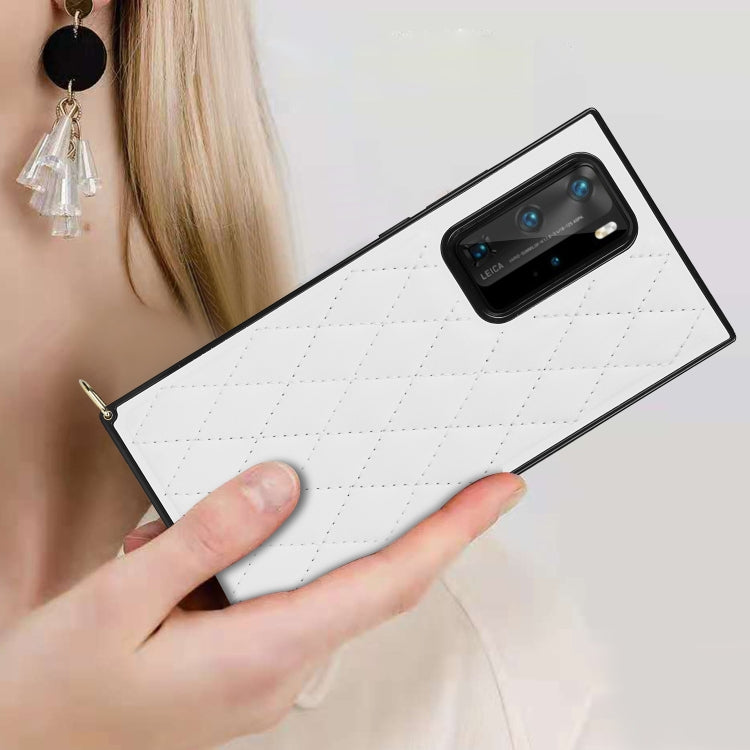 Elegante custodia antiurto in pelle microfibra con motivo rombico + TPU con tracolla a catena, For Huawei P40 Pro