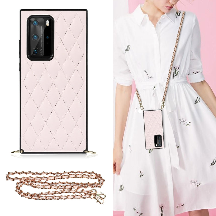 Elegante custodia antiurto in pelle microfibra con motivo rombico + TPU con tracolla a catena, For Huawei P40 Pro