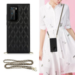 Elegante custodia antiurto in pelle microfibra con motivo rombico + TPU con tracolla a catena, For Huawei P40 Pro