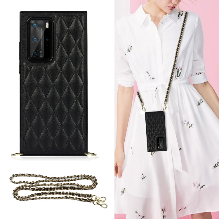 Elegante custodia antiurto in pelle microfibra con motivo rombico + TPU con tracolla a catena, For Huawei P40 Pro