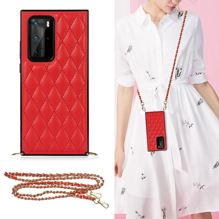 Elegante custodia antiurto in pelle microfibra con motivo rombico + TPU con tracolla a catena, For Huawei P40 Pro