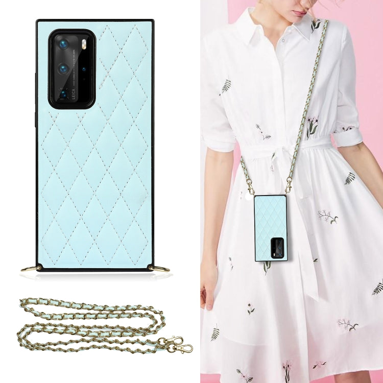Elegante custodia antiurto in pelle microfibra con motivo rombico + TPU con tracolla a catena, For Huawei P40 Pro