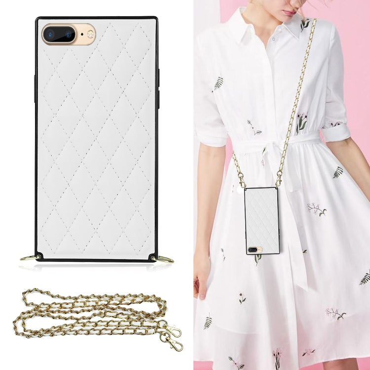 Elegante custodia antiurto in pelle microfibra con motivo rombico + TPU con tracolla a catena, For iPhone SE 2022 / SE 2020 / 8 / 7, For iPhone 8 Plus / 7 Plus, For iPhone X / XS, For iPhone XR