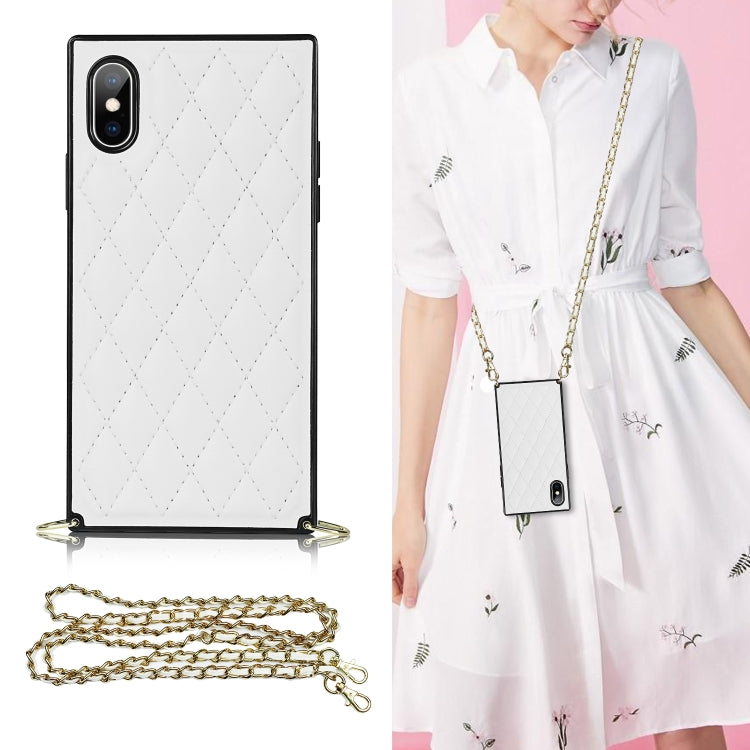 Elegante custodia antiurto in pelle microfibra con motivo rombico + TPU con tracolla a catena, For iPhone XS Max, For iPhone 11, For iPhone 11 Pro, For iPhone 11 Pro Max