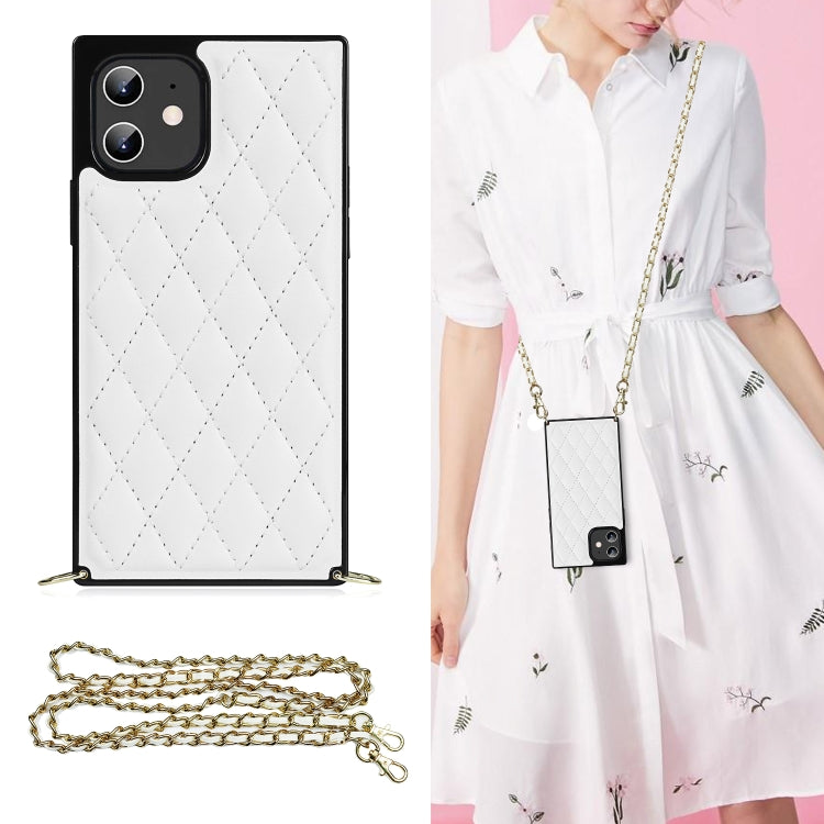 Elegante custodia antiurto in pelle microfibra con motivo rombico + TPU con tracolla a catena, For iPhone 12 mini, For iPhone 12 / 12 Pro, For iPhone 12 Pro Max