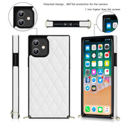 Elegante custodia antiurto in pelle microfibra con motivo rombico + TPU con tracolla a catena, For iPhone 12 mini, For iPhone 12 / 12 Pro, For iPhone 12 Pro Max
