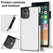 Elegante custodia antiurto in pelle microfibra con motivo rombico + TPU con tracolla a catena, For iPhone 12 mini, For iPhone 12 / 12 Pro, For iPhone 12 Pro Max