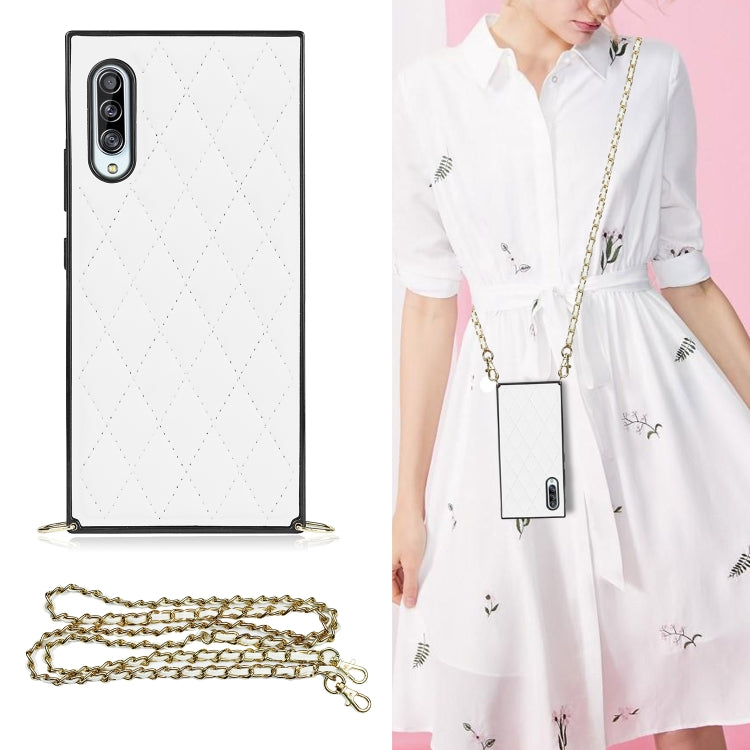 Elegante custodia antiurto in pelle microfibra con motivo rombico + TPU con tracolla a catena, For Samsung Galaxy A90 5G, For Samsung Galaxy Note10+, For Samsung Galaxy Note20 Ultra, For Samsung Galaxy S9+