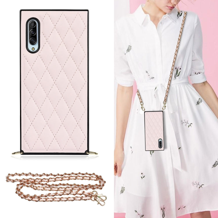Elegante custodia antiurto in pelle microfibra con motivo rombico + TPU con tracolla a catena, For Samsung Galaxy A90 5G, For Samsung Galaxy Note10+, For Samsung Galaxy Note20 Ultra, For Samsung Galaxy S9+