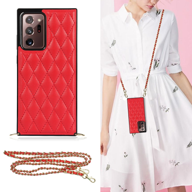 Elegante custodia antiurto in pelle microfibra con motivo rombico + TPU con tracolla a catena, For Samsung Galaxy A90 5G, For Samsung Galaxy Note10+, For Samsung Galaxy Note20 Ultra, For Samsung Galaxy S9+