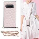 Elegante custodia antiurto in pelle microfibra con motivo rombico + TPU con tracolla a catena, For Samsung Galaxy S10, For Samsung Galaxy S10+, For Samsung Galaxy S10e, For Samsung Galaxy S20 Ultra