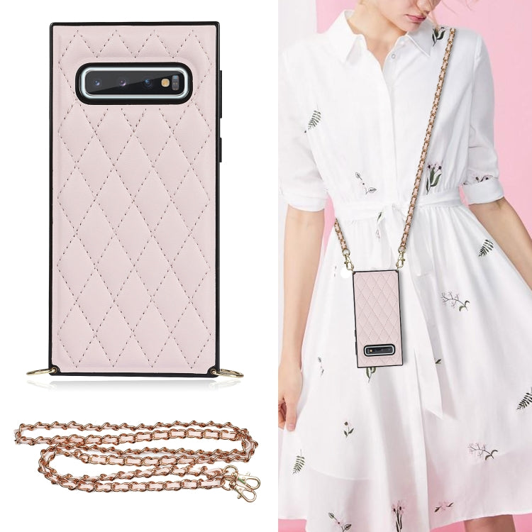 Elegante custodia antiurto in pelle microfibra con motivo rombico + TPU con tracolla a catena, For Samsung Galaxy S10, For Samsung Galaxy S10+, For Samsung Galaxy S10e, For Samsung Galaxy S20 Ultra