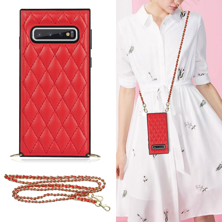 Elegante custodia antiurto in pelle microfibra con motivo rombico + TPU con tracolla a catena, For Samsung Galaxy S10, For Samsung Galaxy S10+, For Samsung Galaxy S10e, For Samsung Galaxy S20 Ultra