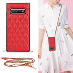 Elegante custodia antiurto in pelle microfibra con motivo rombico + TPU con tracolla a catena, For Samsung Galaxy S10, For Samsung Galaxy S10+, For Samsung Galaxy S10e, For Samsung Galaxy S20 Ultra