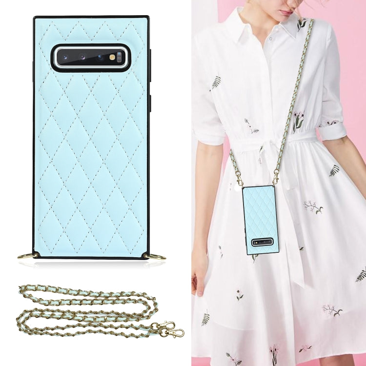 Elegante custodia antiurto in pelle microfibra con motivo rombico + TPU con tracolla a catena, For Samsung Galaxy S10, For Samsung Galaxy S10+, For Samsung Galaxy S10e, For Samsung Galaxy S20 Ultra