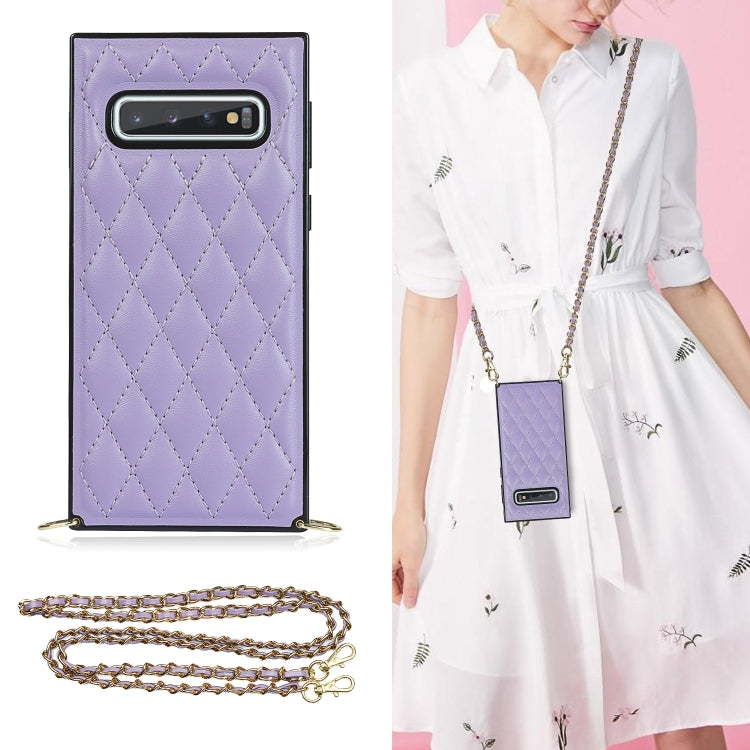 Elegante custodia antiurto in pelle microfibra con motivo rombico + TPU con tracolla a catena, For Samsung Galaxy S10, For Samsung Galaxy S10+, For Samsung Galaxy S10e, For Samsung Galaxy S20 Ultra