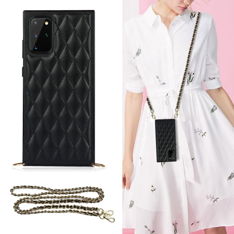 Elegante custodia antiurto in pelle microfibra con motivo rombico + TPU con tracolla a catena, For Samsung Galaxy S20, For Samsung Galaxy S20+, For Samsung Galaxy S21 5G, For Samsung Galaxy S21+ 5G