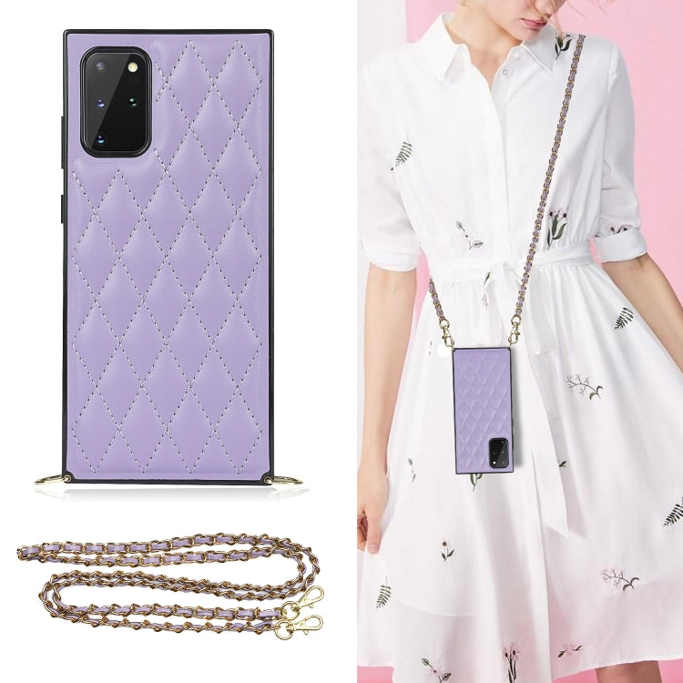 Elegante custodia antiurto in pelle microfibra con motivo rombico + TPU con tracolla a catena, For Samsung Galaxy S20, For Samsung Galaxy S20+, For Samsung Galaxy S21 5G, For Samsung Galaxy S21+ 5G