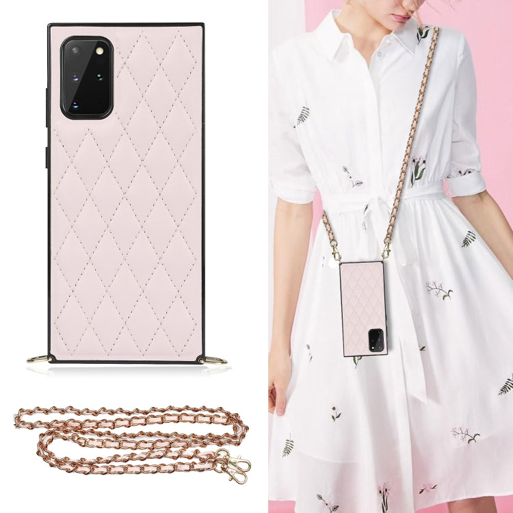 Elegante custodia antiurto in pelle microfibra con motivo rombico + TPU con tracolla a catena, For Samsung Galaxy S20, For Samsung Galaxy S20+, For Samsung Galaxy S21 5G, For Samsung Galaxy S21+ 5G