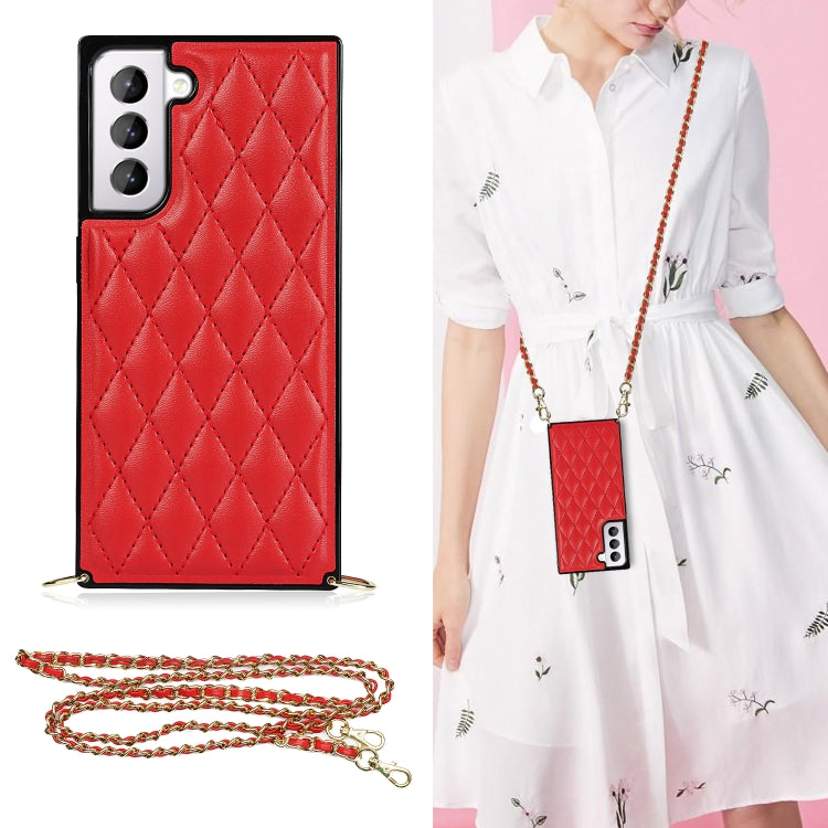 Elegante custodia antiurto in pelle microfibra con motivo rombico + TPU con tracolla a catena, For Samsung Galaxy S20, For Samsung Galaxy S20+, For Samsung Galaxy S21 5G, For Samsung Galaxy S21+ 5G