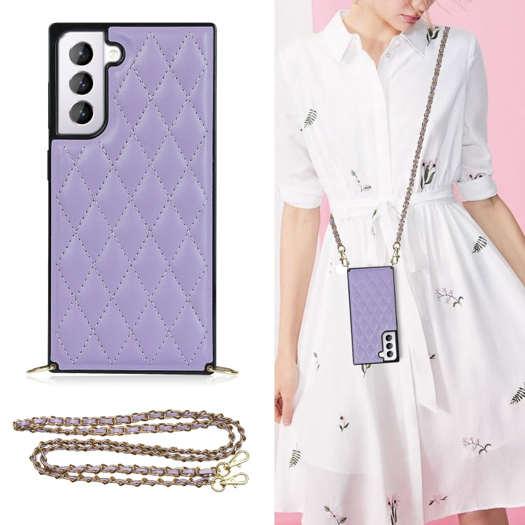 Elegante custodia antiurto in pelle microfibra con motivo rombico + TPU con tracolla a catena, For Samsung Galaxy S20, For Samsung Galaxy S20+, For Samsung Galaxy S21 5G, For Samsung Galaxy S21+ 5G