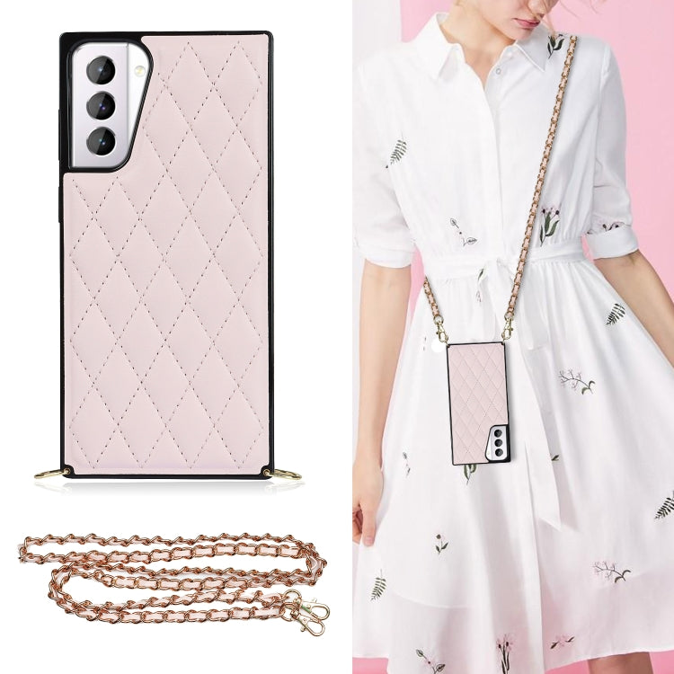 Elegante custodia antiurto in pelle microfibra con motivo rombico + TPU con tracolla a catena, For Samsung Galaxy S20, For Samsung Galaxy S20+, For Samsung Galaxy S21 5G, For Samsung Galaxy S21+ 5G